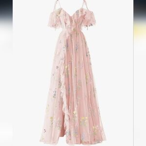 Blush Pink Floral Ruffled Off-Shoulder Maxi Dress